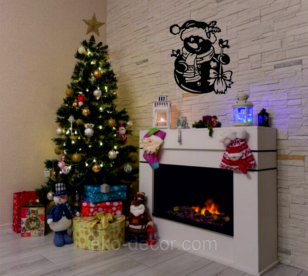 Декоративное настенное Панно «Снеговик», Декор на стену 90*77 см, Черный Киев - изображение 4