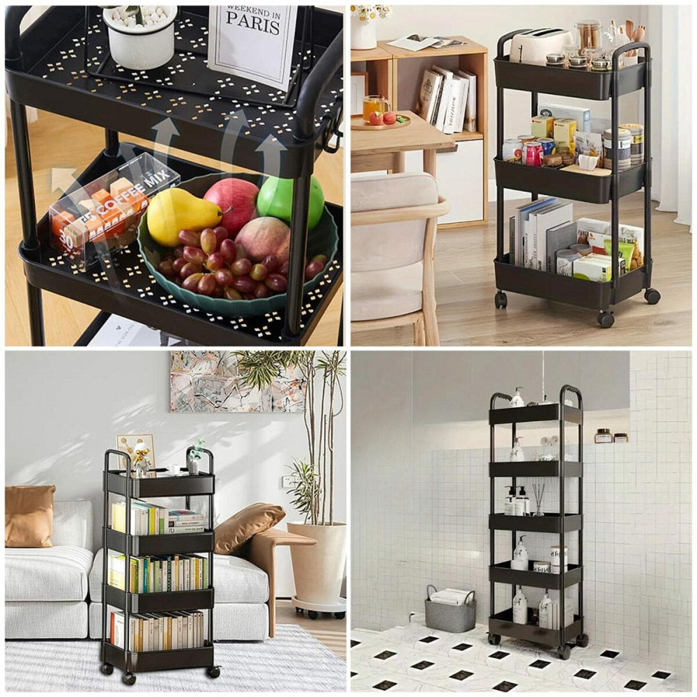 Етажерка мобільна п'ятиярусна універсальна пластикова 41х25х127см Чорна SW-00002109 Київ - фото 7