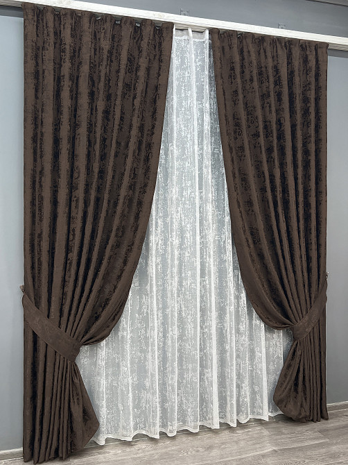 Комплект штор VR-Textil Жакард Мармур 150х270 2шт і Тюль 500х270 1122ш-1400т Венге з білим 71-191/4 Київ - фото 2