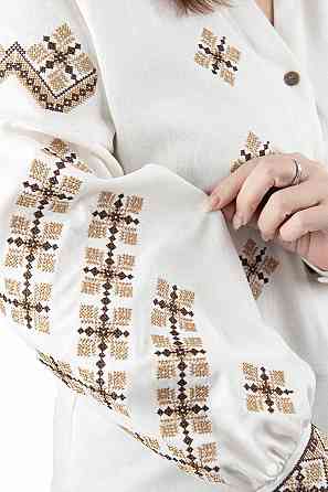 Вишиванка жіноча, лляна, з довгим рукавом, молочна топ Київ