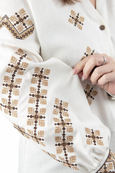 Вишиванка жіноча, лляна, з довгим рукавом, молочна топ Київ - фото 2