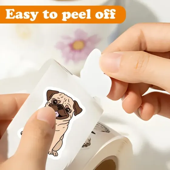 Рулон наліпок мопси – 500 шт яскравих стікерів для декору Київ