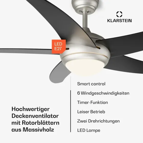 Уцінка Люстра-вентилятор стельовий Klarstein Bolero Smart 132 см, 55 Вт, Wi-Fi, пульт ДК, 6 швидкостей, E27 Київ