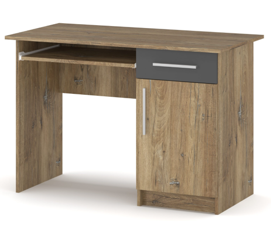 Стіл 110х50 см, письмовий з одною тумбою, Меблі-Сервіс, Дуб флагшток/Сірий Львів