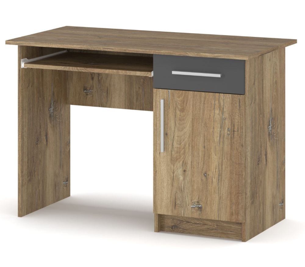Стіл 110х50 см, письмовий з одною тумбою, Меблі-Сервіс, Дуб флагшток/Сірий Львів - фото 1