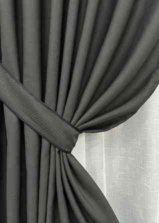 Комплект штор VR-Textil рогожка преміум TERRA LUXE 100х270 2шт і Тюль 300х270 1857ш-115т графітовий з білим 71-075/1 Київ