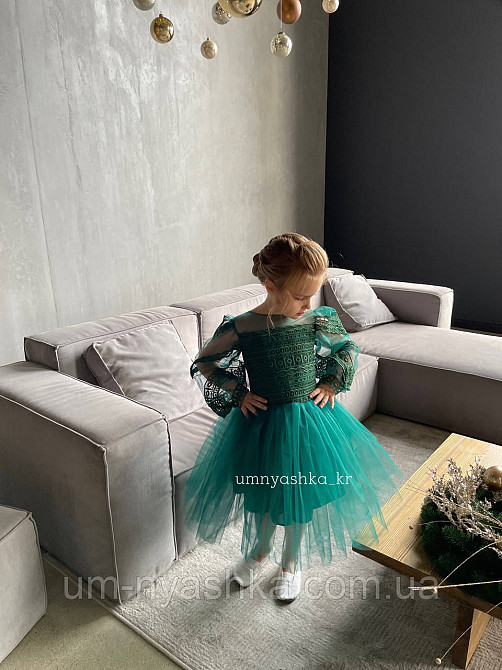 Зелене пишне плаття з рукавами 110-128 Кривий Ріг - фото 2