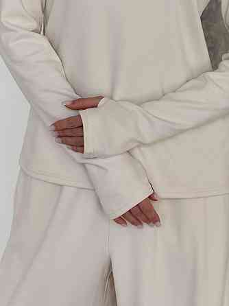 Женский теплый базовый костюм двойка из турецкого микрофлиса Молочный Одесса