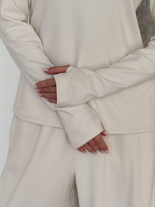 Женский теплый базовый костюм двойка из турецкого микрофлиса Молочный Одесса - изображение 4