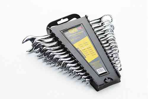 Набір рожково-накидних ключів CrV полірованих 6-22 мм, 15 шт, СИЛА Харків