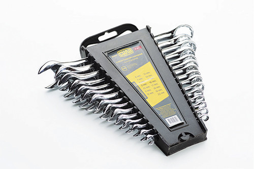 Набір рожково-накидних ключів CrV полірованих 6-22 мм, 15 шт, СИЛА Харків - фото 1