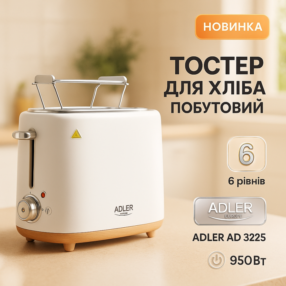 Тостер з решіткою для булочок Adler AD 3225, 6 рівнів обсмажування 950Вт RC-81 Львів - фото 12