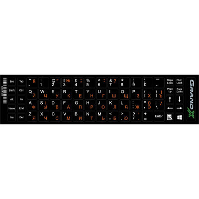Наклейка на клавіатуру Grand-X 68 keys Cyrillic orange, Latin white (GXDPOW) Вінниця - фото 1