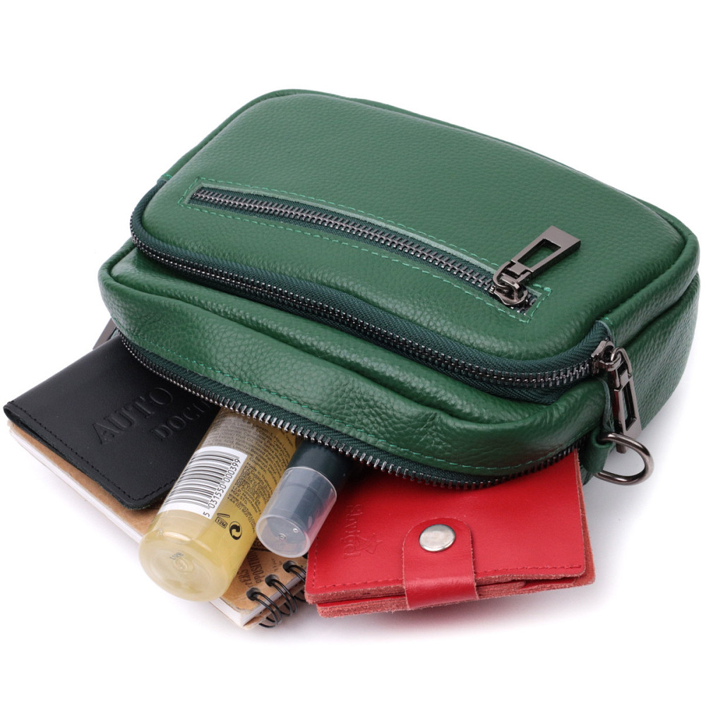 Яркая женская сумка с накладным карманом из натуральной кожи Vintage 22639 Зеленая Киев - изображение 10