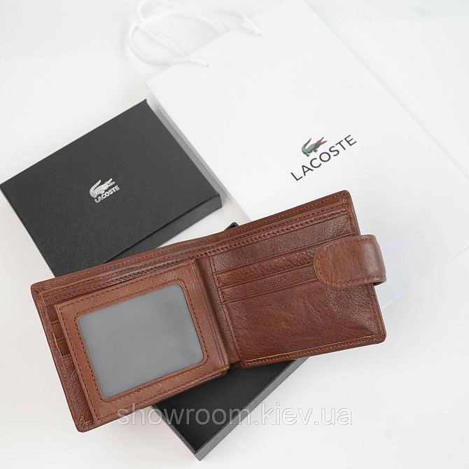 Мужской кожаный коричневый кошелек на застежке Lacoste (2081) Киев - изображение 3