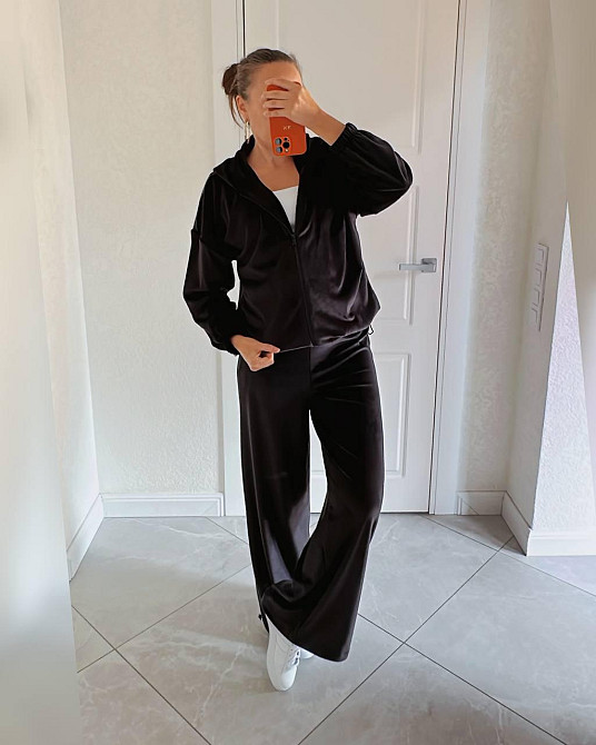 Жіночий теплий повсякденний велюровий костюм, спорт велюр Чорний, 48/52 Одеса - фото 4