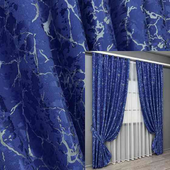 Комплект готових штор VR-Textil Льон мармур Royal Touch № 2003ш Синій 200х270 см 2 шт (32-479) Київ