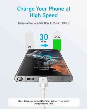 Кабель Anker 322 USB-C to USB-C - 1.8m Nylon White (6908157) Киев