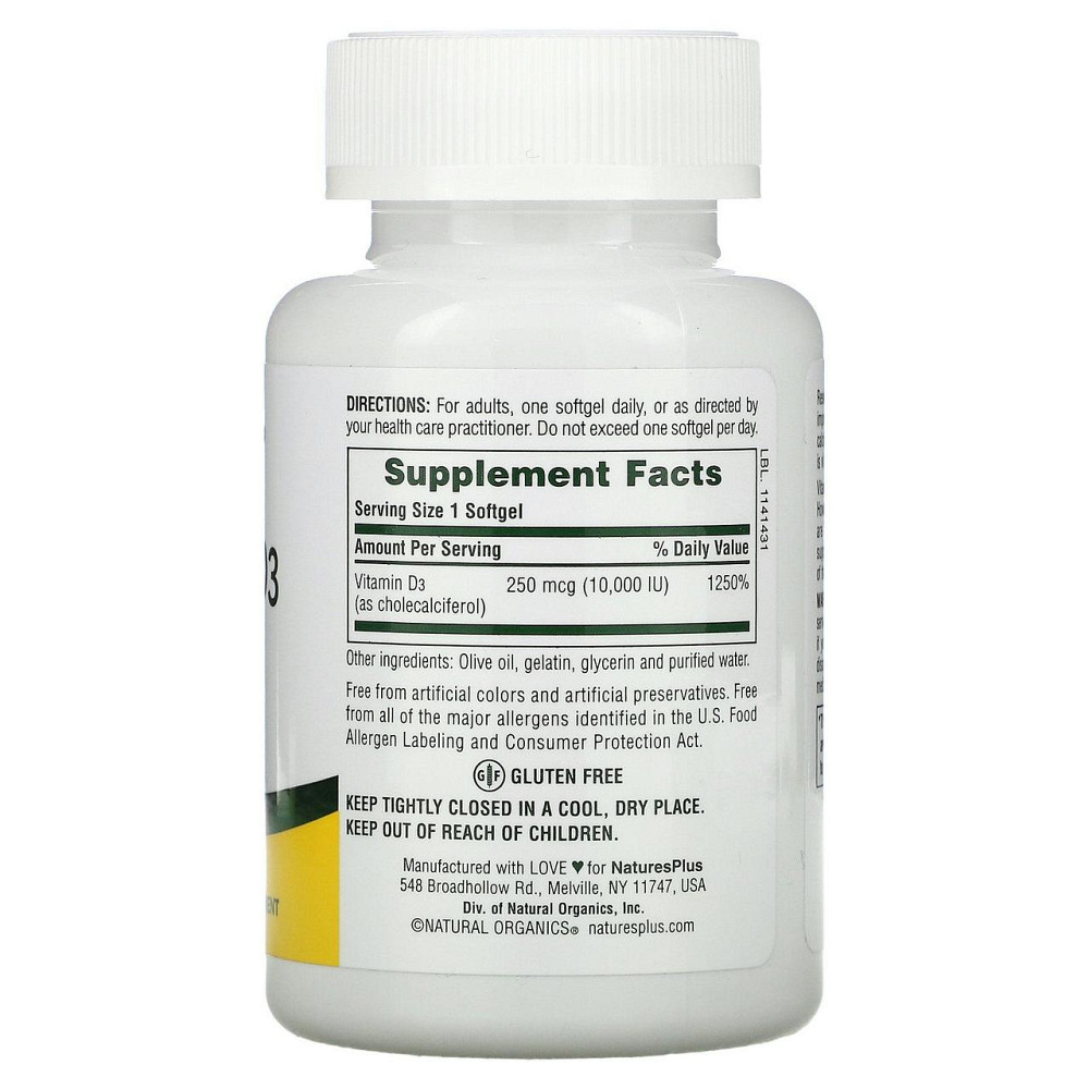 Вітамін D3 Nature's Plus Vitamin D3 10 000 МО (250 мкг) 60 капс Київ - фото 2