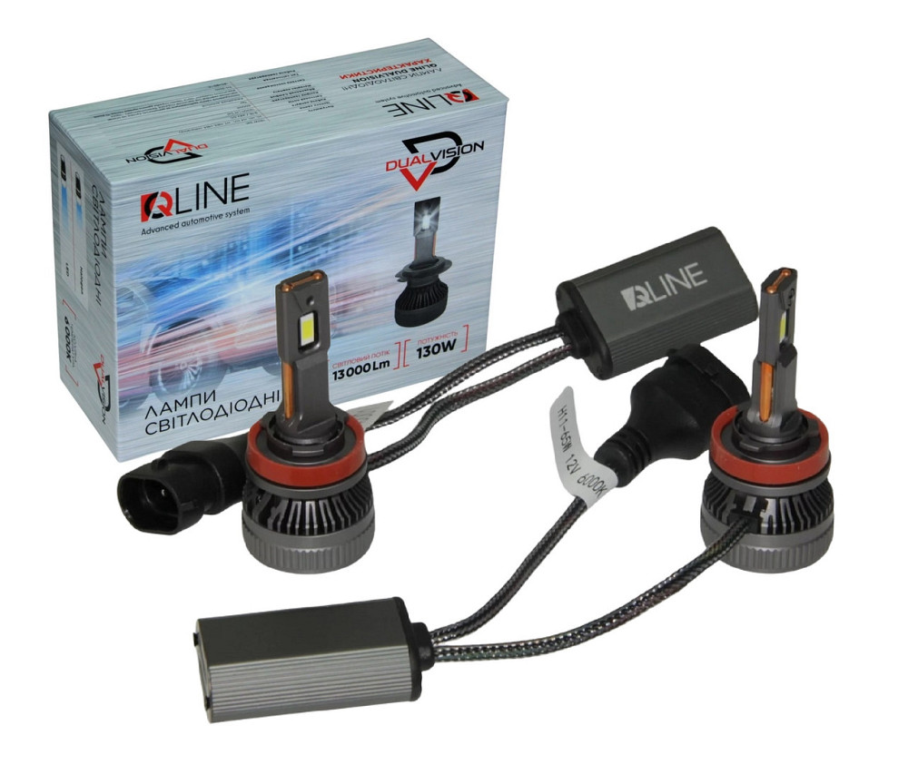 Комплект світлодіодних ламп QLine DualVision H8/H9/H11/H16 (PGJ19) 65W Canbus 6000K 12V Харків - фото 1
