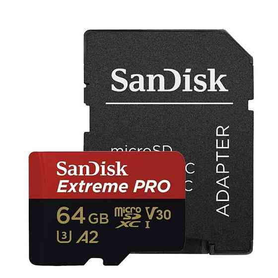 Карта пам'яті microSDXC (UHS-1 U3) SanDisk Extreme Pro A2 64Gb class 10 V30 (R200MB/s,W90MB/s) (adapter) Київ