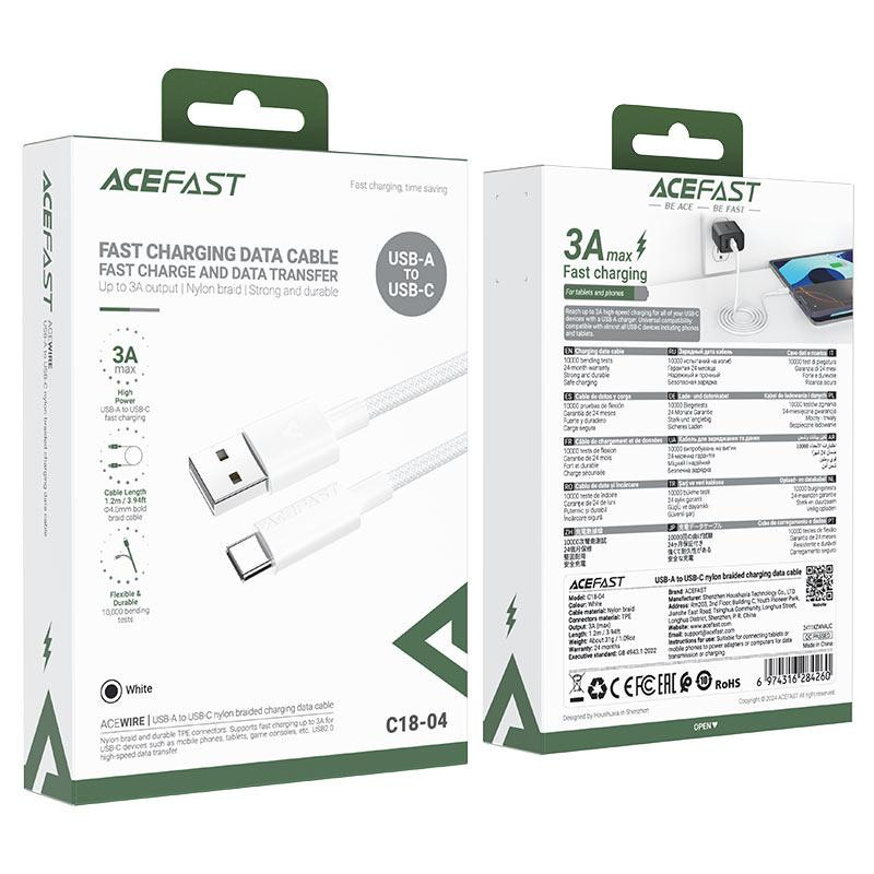 Кабель ACEFAST C18-04 USB-A to USB-C braid charging data cable White Одесса - изображение 2