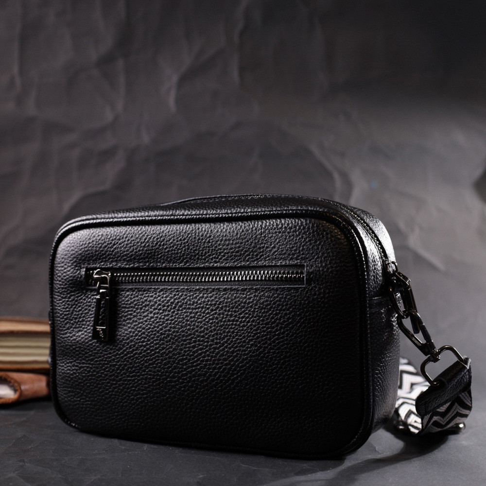 Жіноча сумка з палітуркою з натуральної шкіри Vintage 22406 Чорна Київ - фото 10