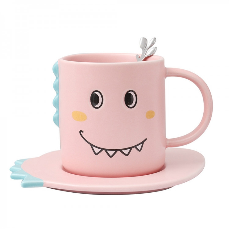 Чашка з блюдцем та ложкою Dino Динозавр рожевий Вінниця - фото 1