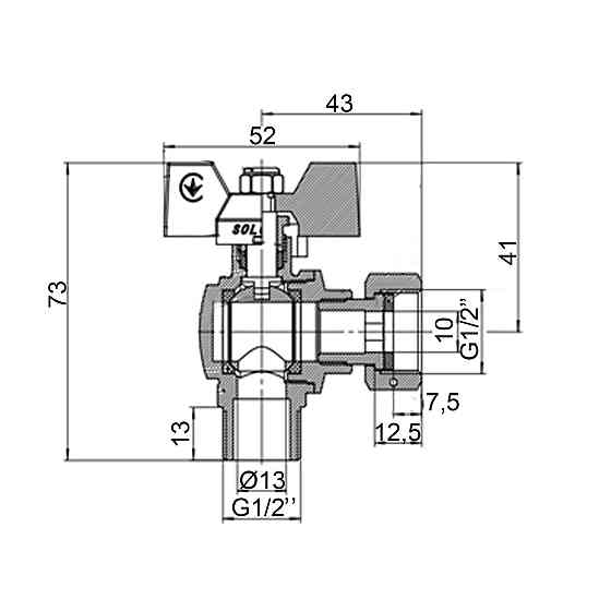 Кран кульовий кутовий з накидною гайкою SOLOMON 1/2″ ЗВ PN40 (V4002-S) Киев