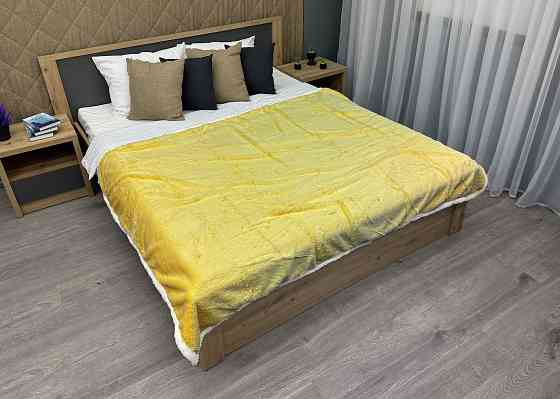 Плед двосторонній 155х200 см (+-5см) із штучною овчиною та хутром Жовтий з білим (87-081) Київ