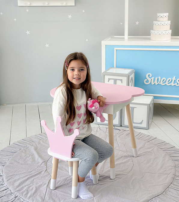 Новинка! Детский стол розовый тучка с нишей и стульчик корона розовая 93061 Киев - изображение 7