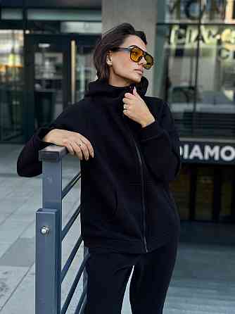 Теплый спортивный костюм женский на змейке Черный 50/52 Харьков