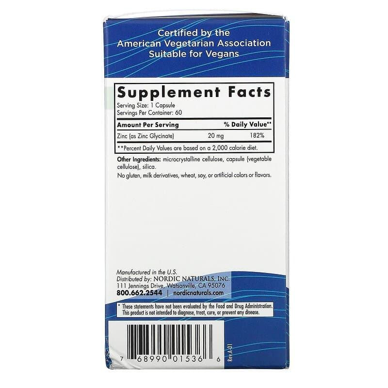 Гліцинат цинку Nordic Naturals Zinc Glycinate 20 мг 60 капс Київ - фото 3