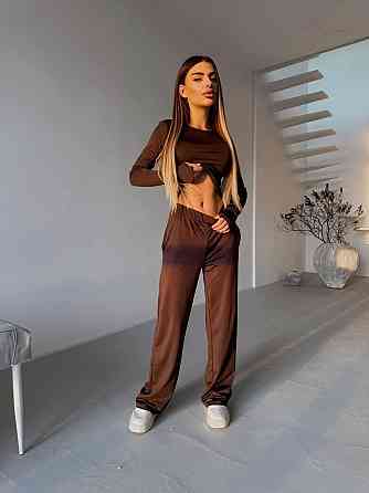 Женский базовый повседневный костюм двойка из микродайвинга Шоколад Одесса