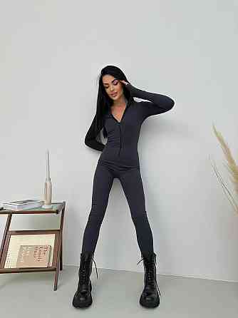 Стильный женский утепленный комбинезон в рубчик на флисе и на потайной молнии Графит, 46/48 Одесса