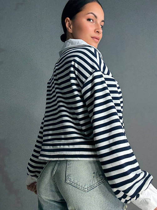 Свитшот женский KEYYMOD 34007 с воротником в полоску оверсайз темно синий, темно-синий, S Киев - изображение 2