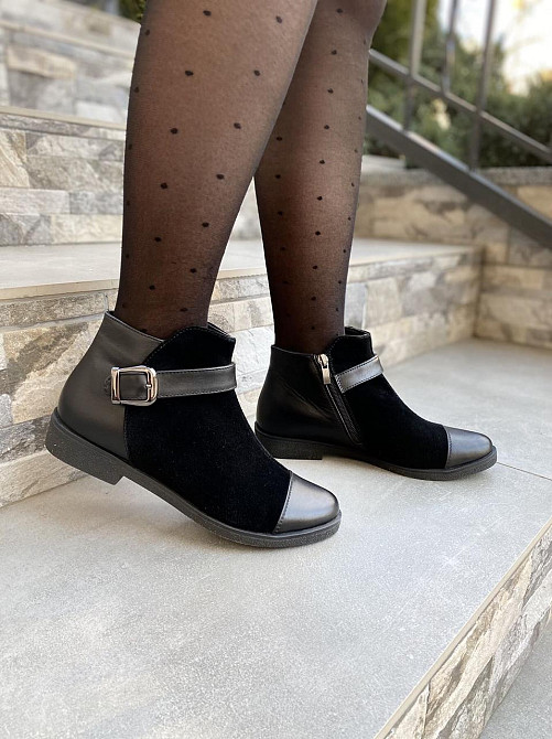 Черевики жіночі 218 чорні шкіра+замша натуральна 37р. (1204) Коломыя - изображение 1