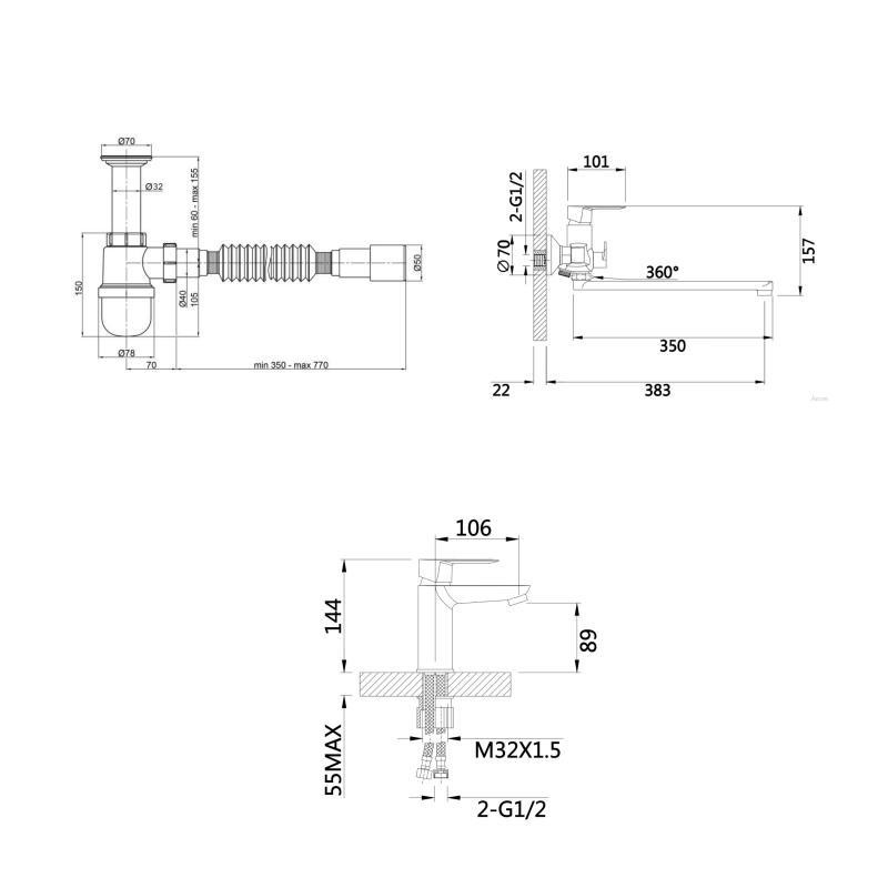 Комплект для Ванной Latwa: Смеситель для раковины LDLAT001CRM45412 + Смеситель для Ванной LDLAT005CRM45415 Киев - изображение 2
