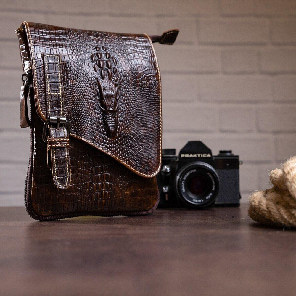 Сумка-мессенджер тиснение под экзотику Vintage 20038 Коричневая Киев - изображение 8