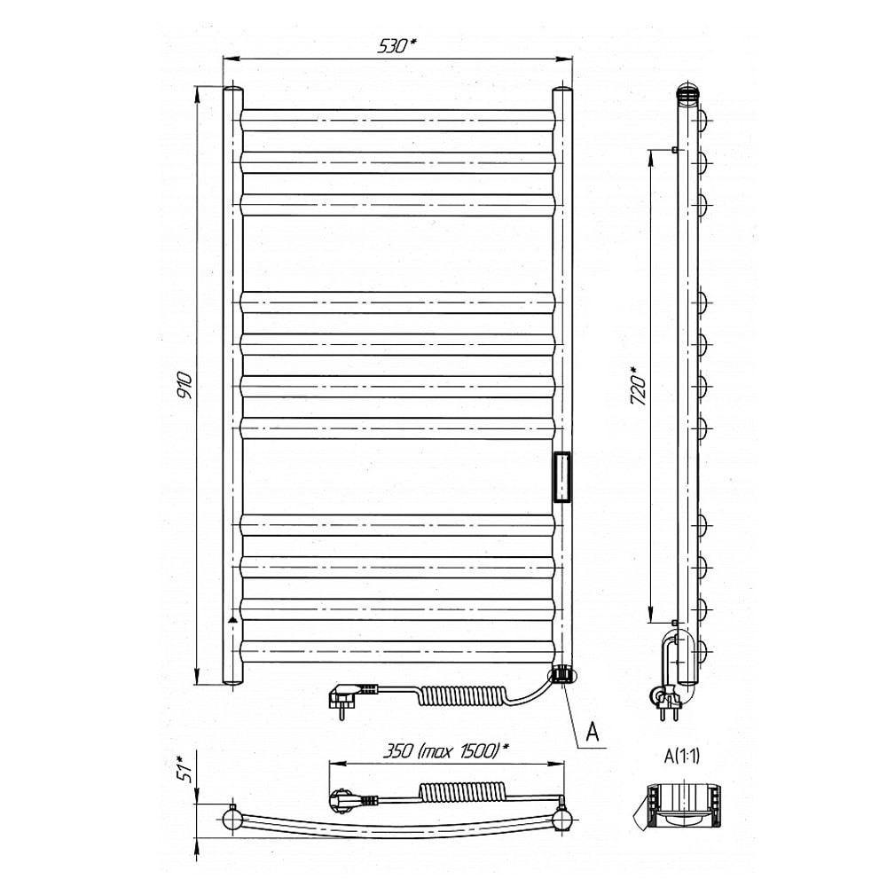Електрична сушарка для рушників Laris Класик Преміум П11 500Х900 Е права підкл. Київ - фото 6