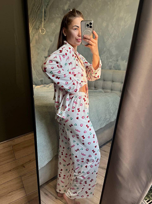 Женский домашний костюм двойка: рубашка и брюки с принтом коттон 44/46 Одесса - изображение 5