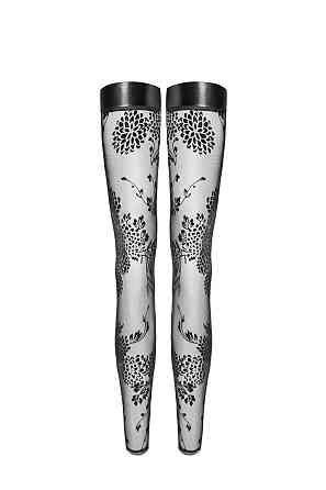Чулки без мыска Noir Handmade F243 Tulle stockings with patterned flock embroidery, S Sex Aura Киев