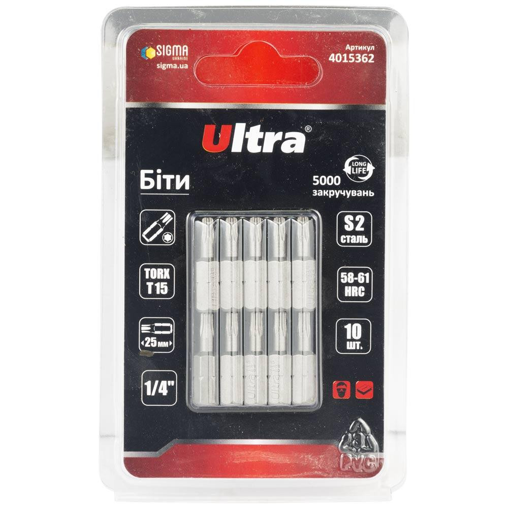 Біти TORX 15×25мм 1⁄4" 10 шт S2 (блістер) ULTRA (4015362) Київ - фото 1