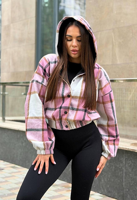 Женский повседневный бомбер с двойным капюшоном кашемир клетка Одесса - изображение 3