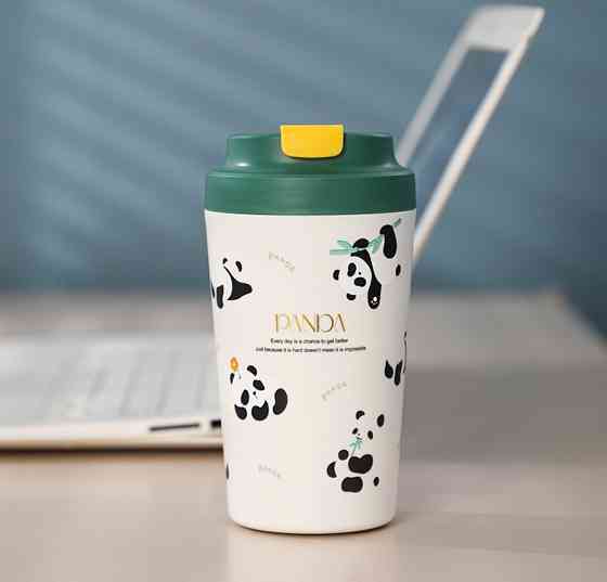 Yiwu Термочашка Panda з порцелянаовою колбою 380 мл Зелена HP-14-12GR Коломия