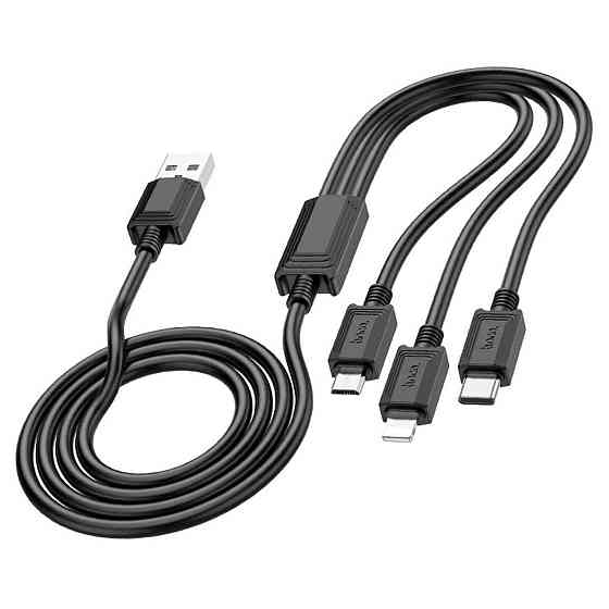 Кабель HOCO X74 USB - Lightning+Type-C+Micro 2A, 1m, PVC, PVC конектори, колір чорний 6931474767363 Одеса