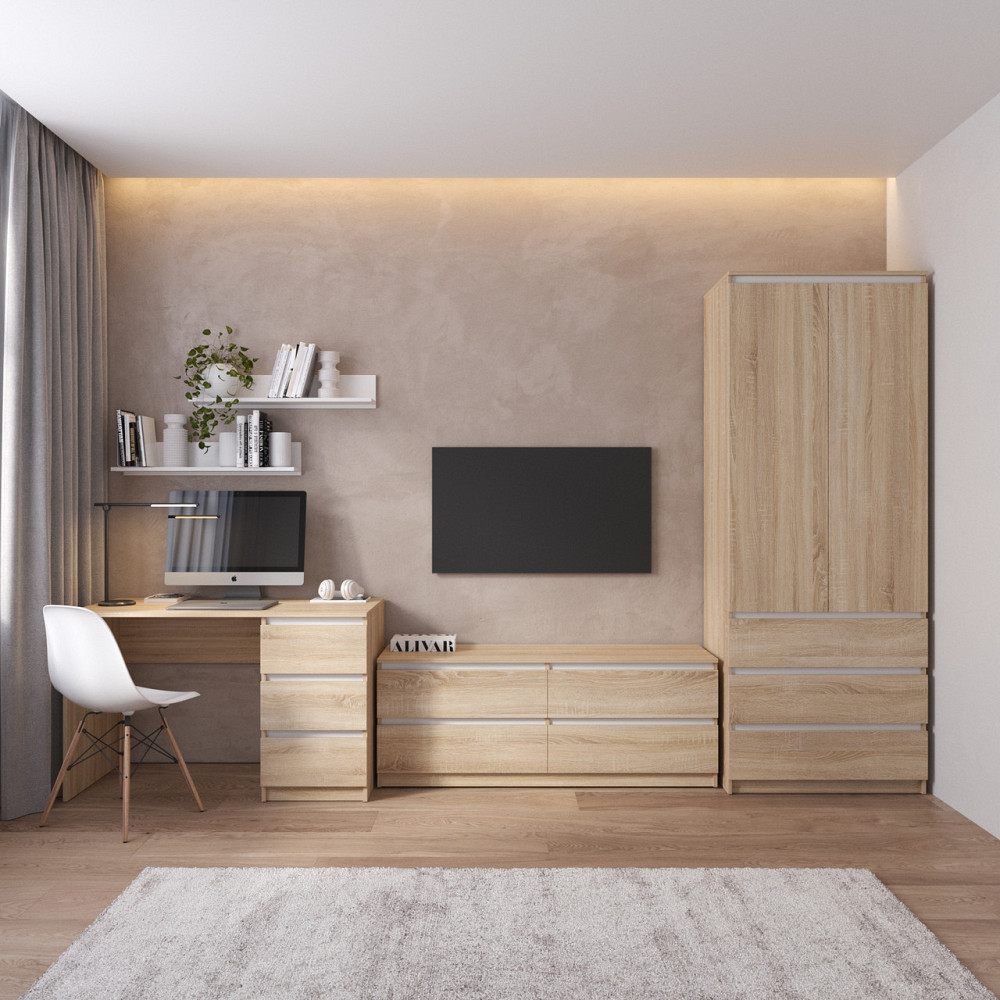 Комплект мебели в гостиную VAYS, шкаф R-9 тумба R-6 стол R-1 полки М-22 Дуб Сонома-Белые планки Львов - изображение 1