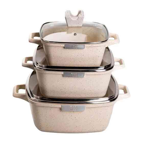 Набор из 3 квадратных кастрюль, 20, 24, 28 см, алюминий, толстое дно MGC HP-4-403 Киев