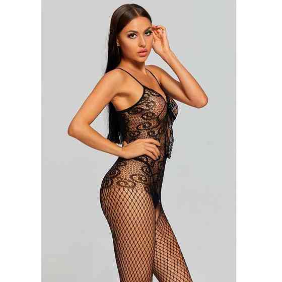 Эффектный прозрачный БодиСтокинг с открытым доступом - Черный - S/M – Эротическое бельё Винница