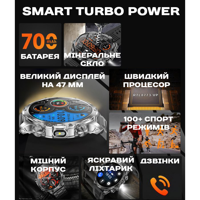 Розумний смарт-годинник Smart Turbo Power Rubber (2 ремінці) Вінниця - фото 20